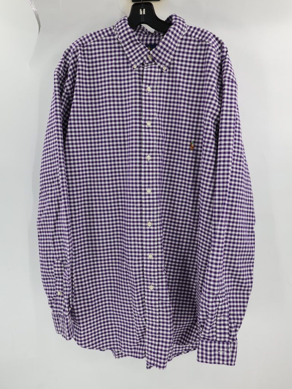 Ralph Lauren Shirt Mens 2XLT Stretch Oxford Check Long Sleeve Flesh pony purple - Picture 2 of 13